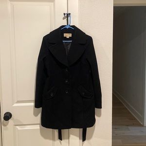 Michael Kors Black Pea Coat with Optional tie at waist